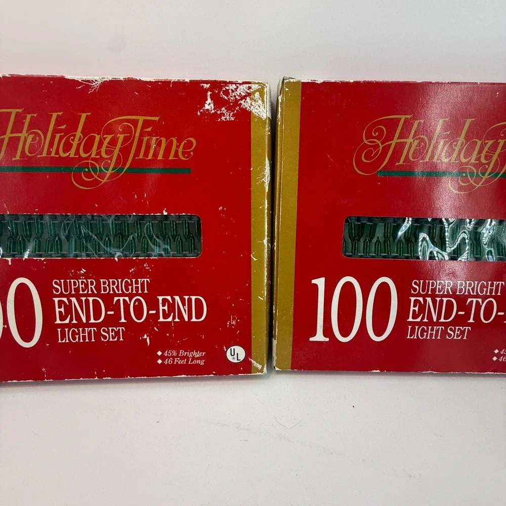 2 Holiday Time 100 Green Bright End-To-End Light Set 46 Feet Long Indoor/Outdoor